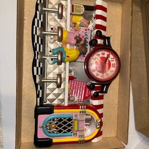 Coca Cola Red and Black Diner Wall Clock with Jukebox Scene